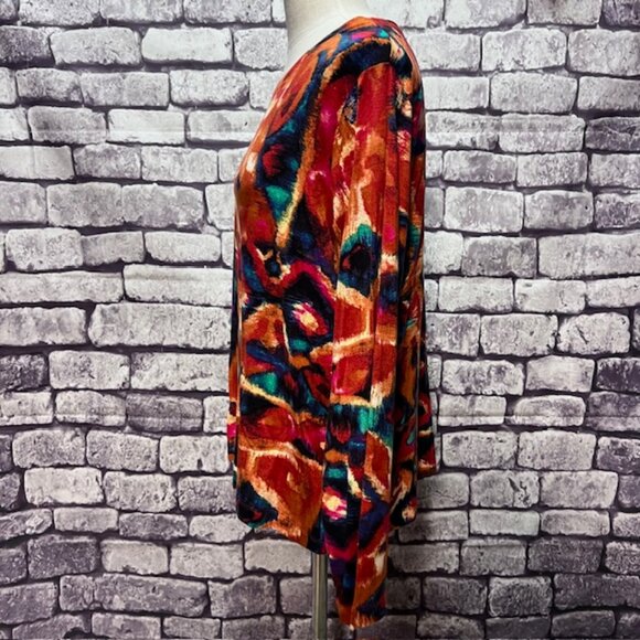 Chico's Multicolored Round Neck Long Sleeve Top Size XL - Picture 3 of 8